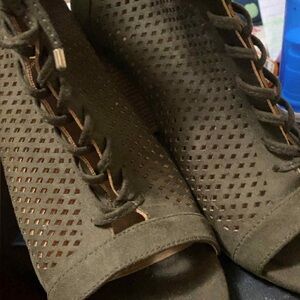 Olive Lace-Up Peep Toe Heels